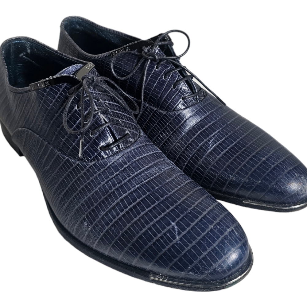 Fabi Derby Oxfords Mens Exotic Print Leather Navy Blue Shoes Italy Size EU 40 US